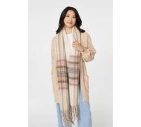 Izabel London Women's Checked Print Oversize Fringed Scarf in Beige Izabel London Beige One Size