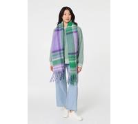 Izabel London Checked Print Oversized Fringed Scarf - Purple - One