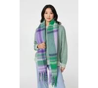 Izabel London Checked Print Oversized Fringed Scarf - Purple - One