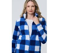 Izabel London Women's Checked Print Teddy Fur Zip Front Jacket in Blue | Size: 8 Izabel London Blue 8
