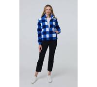 Izabel London Checked Print Teddy Fur Zip Front Jacket In Blue Blue 10