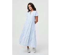 Izabel London Checked Short Sleeve Tiered Maxi Dress In Blue Blue 8