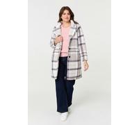 Izabel London Women's Checked Teddy Fur Thigh Length Jacket in Grey | Size: 8 Izabel London Grey 8