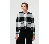 Izabel London Checkered Long Sleeve Cropped Cardigan In Black Black 10-12