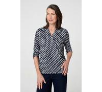 Izabel London Women's Chevron Print 3/4 Sleeve Wrap Front Top in Navy | Size: 16 Izabel London Navy 16