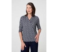 Izabel London Chevron Print 3/4 Sleeve Wrap Front Top - 8 - Navy