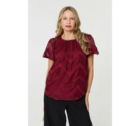 Izabel London Chevron Print Layered Ruched Blouse - 8 - Burgundy