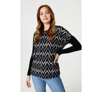 Izabel London Chevron Print Long Sleeve Top - Black - 14