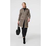 Izabel London Chevron Print Tie Waist Hooded Coatigan In Beige Beige 8