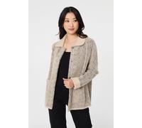 Izabel London Women's Chevron Texture Faux Fur Boxy Jacket in Beige | Size: S/M Izabel London Beige S/M