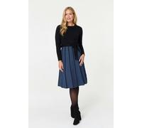 Izabel London Chevron Texture Knee Length Jumper Dress - 12 - Blue