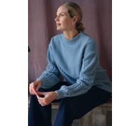 Izabel London Chevron Texture Knit High Neck Jumper In Blue Blue