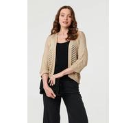 Izabel London Chevron Texture Mesh 1/2 Sleeve Cardigan - Gold - L