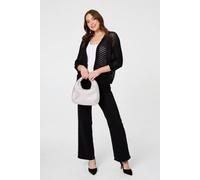 Izabel London Chevron Texture Mesh 1/2 Sleeve Cardigan In Black Black L