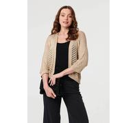 Izabel London Chevron Texture Mesh 1/2 Sleeve Cardigan In Metallics Metallics M