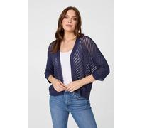 Izabel London Chevron Texture Mesh 1/2 Sleeve Cardigan - Navy - L