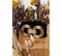 Izabel London Women's Circle Metallic Buckle Wide Waist Belt in Black Izabel London Black One Size