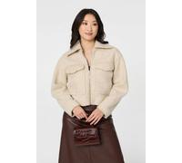 Izabel London Women's Collared Pocket Front Cropped Jacket in Beige | Size: XL Izabel London Beige XL