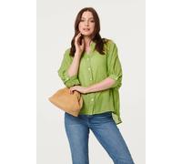 Izabel London Collarless Button Back 3/4 Sleeve Blouse In Green Green 14