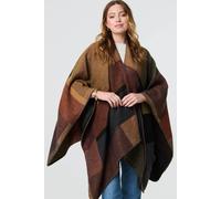 Izabel London Colour Block 3/4 Sleeve Relaxed Poncho In Brown Brown S/M