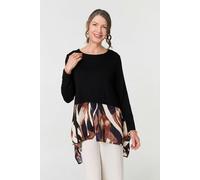 Izabel London Women's Colour Block Curve Hem Relaxed Tunic in Black | Size: 10 Izabel London Black 10