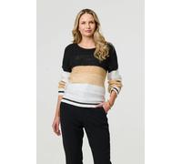 Izabel London Colour Block Drop Shoulder Knit Jumper for Women UK with a Boat Neck and Long Sleeves. Beige