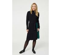 Izabel London Colour Block High Neck Pleated Knit Dress - Black - 14