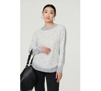 Izabel London Colour Block Long Sleeve Curve Hem Jumper for Women UK with a Boat Neck and a Thigh Length Hem. Grey