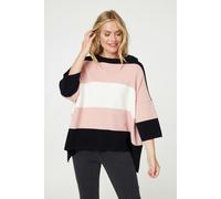 Izabel London Colour Block Oversized Batwing Top for Women UK with 3/4 Batwing Sleeves and a Thigh Length Hem. Pink