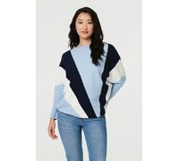 Izabel London Colour Block Print Batwing Sleeve Jumper - Blue - M