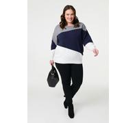 Izabel London Women's Colour Block Relaxed Knit Sweater in Navy | Size: 10 Izabel London Navy 10