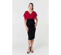 Izabel London Colour Block Sheer Sleeve Midi Dress - 18 - Red