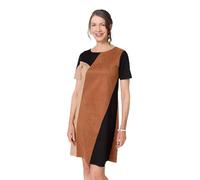 Izabel London Colour Block Short Sleeve Midi Dress for Women UK with Suede Texture, a Round Neck & Relaxed fit. Brown