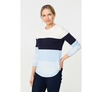 Colour Block Textured Curve Hem Jumper Izabel London Blue 8