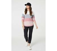 Izabel London Colour Block Textured Curve Hem Jumper - Pink - 18