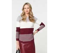 Colour Block Textured Curve Hem Jumper Izabel London Red 10