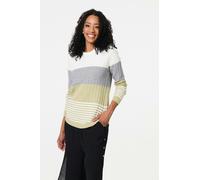 Izabel London Colour Block Textured Curve Hem Jumper - Sage - 16