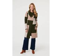 Izabel London Colour Block Textured Longline Coatigan - M - Green