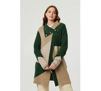 Izabel London Women's Colour Block Textured Longline Coatigan in Green | Size: XL Izabel London Green XL