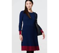 Izabel London Colour Block Tie Neck Short Jumper Dress In Blue Blue