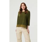 Izabel London Contrast Hem Relaxed 3/4 Sleeve Jumper - 12 - Khaki