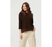 Izabel London Contrast Hem Relaxed 3/4 Sleeve Jumper - 8 - Brown