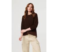Izabel London Women's Contrast Hem Relaxed 3/4 Sleeve Jumper in Brown | Size: 8 Izabel London Brown 8