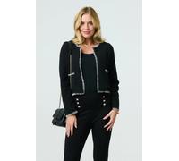 Izabel London Women's Contrast Stitch Trim Cropped Jacket in Black | Size: Medium Izabel London Black M