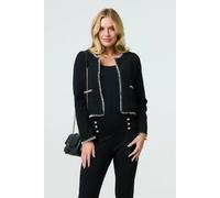 Izabel London Women's Contrast Stitch Trim Cropped Jacket in Black | Size: Medium Izabel London Black M