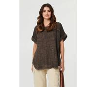 Izabel London Contrast Texture Relaxed Curve Hem Top - 8 - Brown