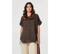 Izabel London Contrast Texture Relaxed Curve Hem Top - 8 - Brown