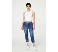 Izabel London Contrast Texture Slim Cropped Jeggings - Blue - 16