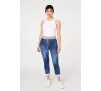 Izabel London Women's Contrast Texture Slim Cropped Jeggings in Blue | Size: 14 Izabel London Blue 14
