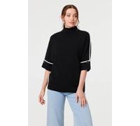 Izabel London Contrast Trim 3/4 Sleeve Jumper In Black Black